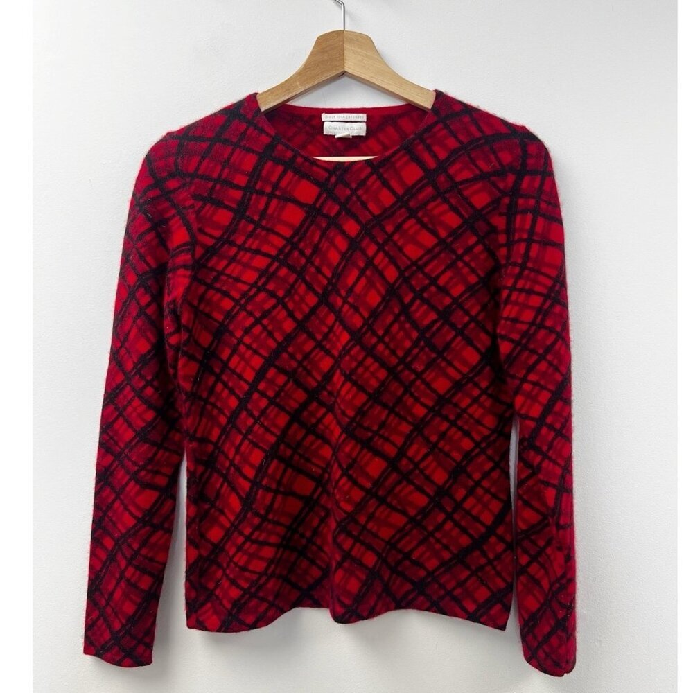 Charter Club Women’s 2-Ply 100% Cashmere Pullover Sweater Red Black Size Small